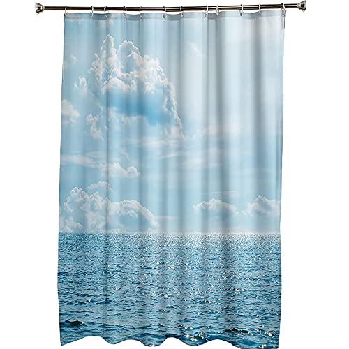 Rideau de douche 120x180cm polyester bleu blanc ciel et mer imperméable - 6