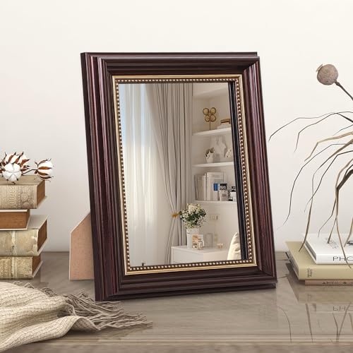 HLFMVWE Specchietti da trucco rettangolari antichi con cornice in legno bianco vintage rustico piccolo specchio da terra per tavolo, piano di lavoro, camera da letto, bagno, soggiorno, ufficio, bagno,