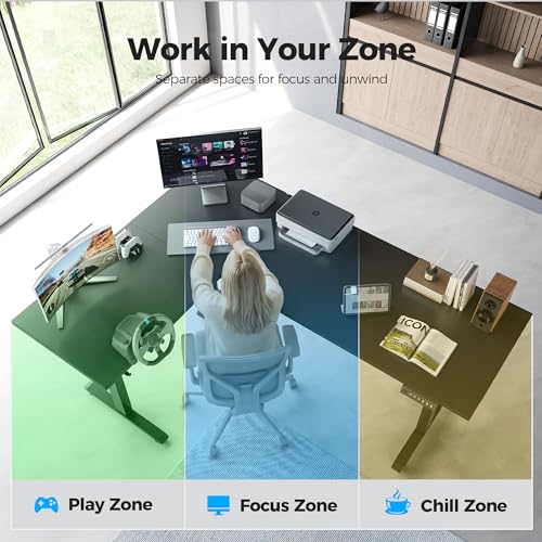 Image of Agilestic L Shaped Standing Desk 63 inch Adjustable Height, Electric Corner Standing Desk, Sit Stand Computer Table with Splice Board, Black