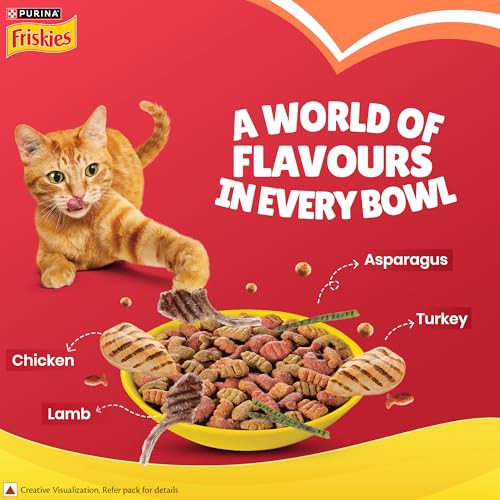 Image of PURINA, Friskies Meaty Grills Adult Dry Cat Food, 400 g, Contains Chicken, Turkey, Lamb and Vegetables Flavours