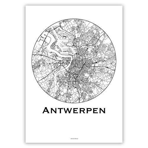 Affiche Anvers Antwerpen Belgique poster ville minimalist map impression art A3
