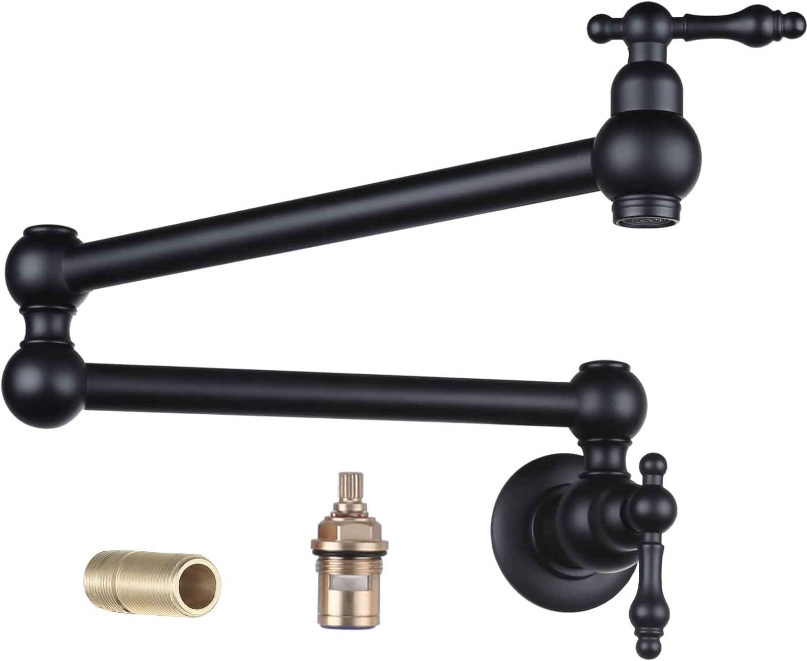 Matte Black Pot Filler Faucet - WOWOW Brass Pot Filler Wall Mount Kitchen Faucet Over Stove with Double Joint Swing Arms