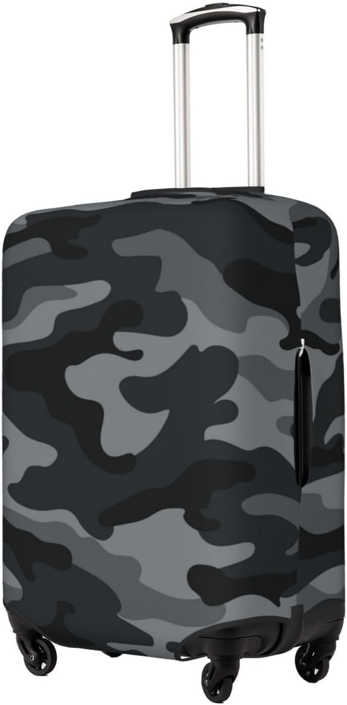 Army Camouflages Pattern Luggage Suitcase Covers Elastic Washable Black And Grey Camo Luggage Protector Travel Suitcase Protective Cover For Kid And Adult, M (Fit 22-24 Inch Luggage)