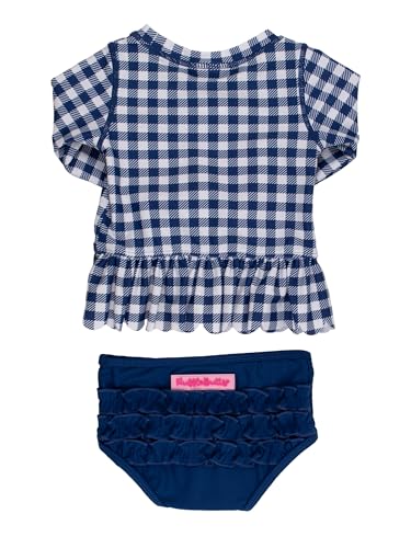 Image of RuffleButts Baby /Toddler Girls Scalloped Long Sleeve Rash Guard 2-Piece UPF50+ Sun Protected Swimsuit
