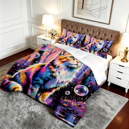 Edredón de gato colorido 200x200 de microfibra reversible con fundas 50x75 cm 4