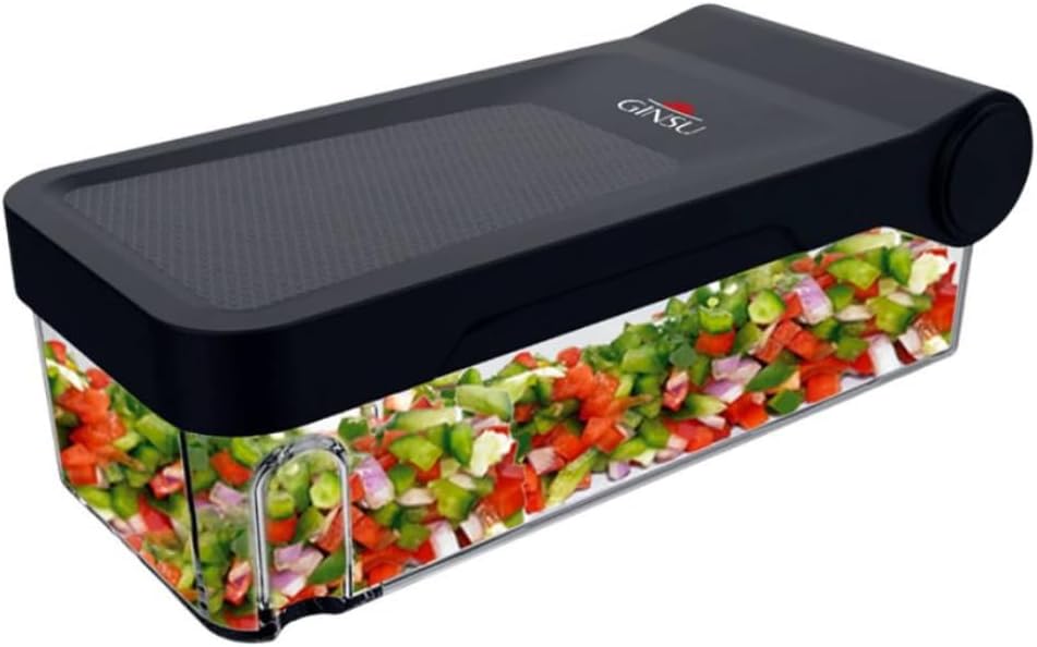 GINSU Plastic Pro Multifunctional Vegetable Chopper & Slicer – 11x6x4in Food Dicer, Cutter & Mandoline with Interchangeable Blades