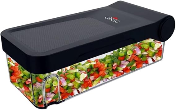 GINSU Plastic Pro Multifunctional Vegetable Chopper & Slicer 11"x6"x4" Food Dicer, Cutter & Mandoline with 8 Interchangeable Blades for Chopping, Slicing, Dicing & Grating