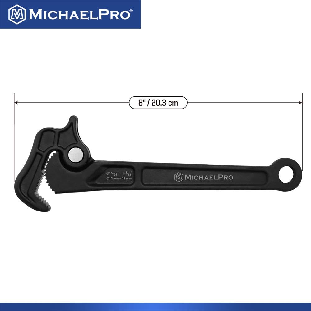 MichaelPro Llave ajustable, llave de tubo autoajustable, llave multifunción de 8 pulgadas, llave de fontanería ajustable, llave de ajuste con cabeza giratoria, diámetro de sujeción de hasta 1 3/32