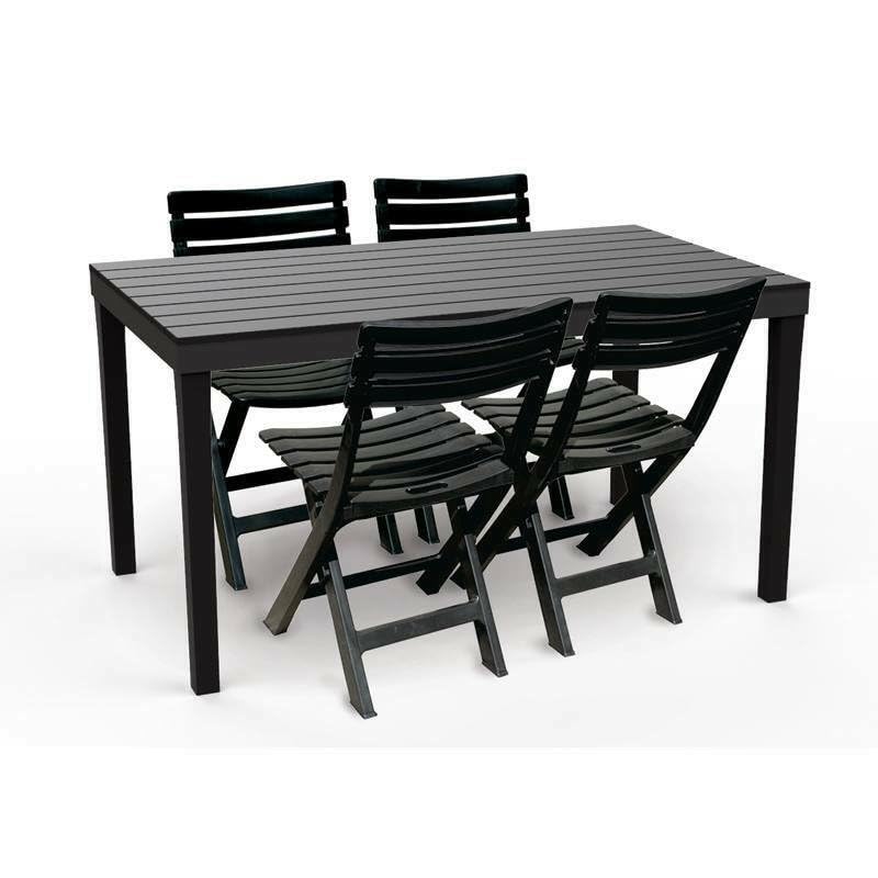 Table de jardin rectagnulaire anthracite 138 cm avec étagère à manger