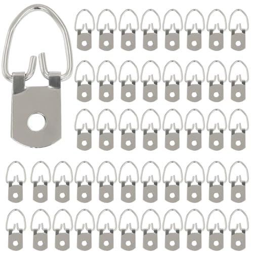 Image of Waziaqoc 100 Pcs D Ring Picture Hangers with Screws, Single Hole Heavy Duty Metal Hanging Hardware for Mirror Clock Paintings Artwork Picture Frame