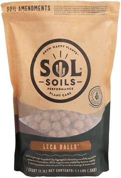 Sol Soils LECA Balls - Lightweight & 100% Natural Hydroponic Clay Pebbles for Plants - Soil Amendments to Improve Drainage, Aeration, and Support Healthy Root Growth - 1 Quart