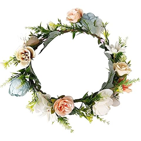 HAOSHICS Simulation Floral Wreath Garland Hair Hoop Bride Flower Headband Headwear with Ribbon for Wedding Travel Vacation Photo Party (Multicolor) Cover