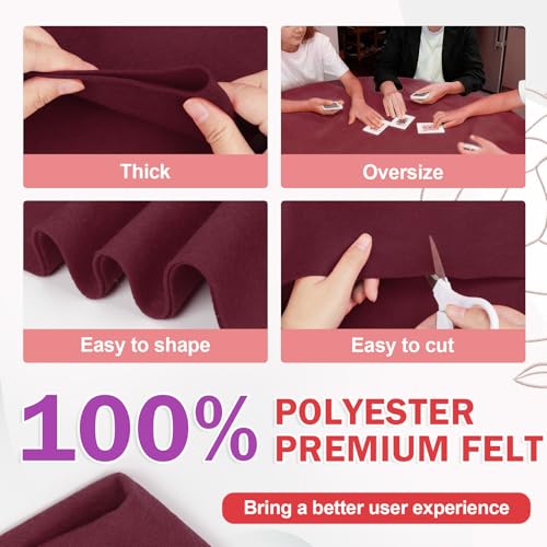 Image of XSEINO Burgundy Large Felt Fabric 36 inch X 36 inch(1 Square Yard), 1.4 mm Thick Soft Felt Fabric Sheet for Crafts, Red Series Colors Soft Nonwoven Fabric, Fit for Decoration, Sewing, DIY Crafts