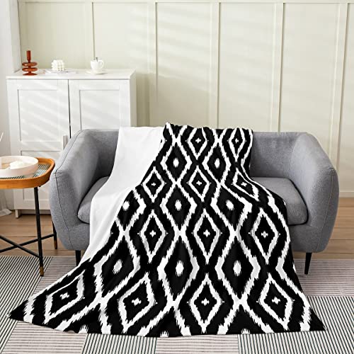 Erosebridal Ink Rhombuses Throw Blanket Baby 30X40 Inch,Cute Monochrome Geometric Fleece Blanket,Southwest Ikat Flannel Blanket,Simple Graphic Fuzzy Blanket All Season,Black White #TOP24