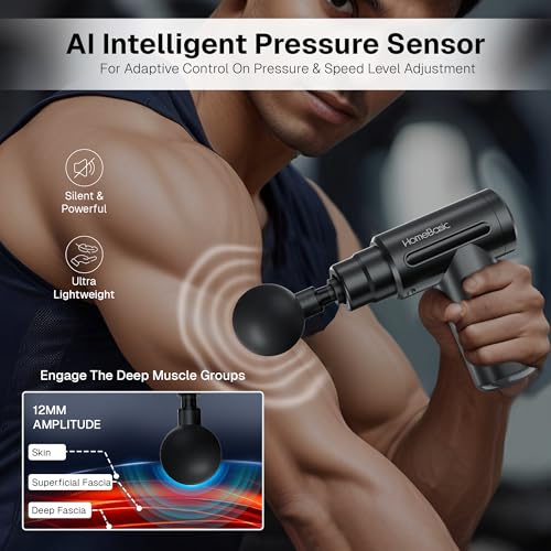 Image of HOMEBASIC Muscle Mate Gun Massager For Full Body Pain Relief| 4 Massage Heads,6 Speeds| 3600mAh USB-C Rechargeable Battery| Handheld Deep Tissue Massager for Neck Shoulders Back Feet| Unisex (Black)