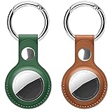 EANLOLY Apple Airtag Anhänger PU- Leder,AirTags Schlüsselanhänger 2er Pack, Air Tag hülle,Es Kann den AIRTAG-Locator Schützen, Kratzer Verhindern und Sicherer Sein (Grün+Braun)