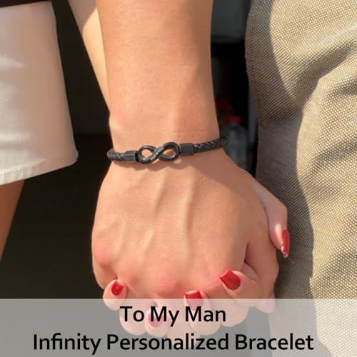 ziella To My Man,Personalized Dual Name Infinity Leather Bracelet,Custom Name Stainless Steel Bracelet Valentine Birthday Christmas Gifts for Him4