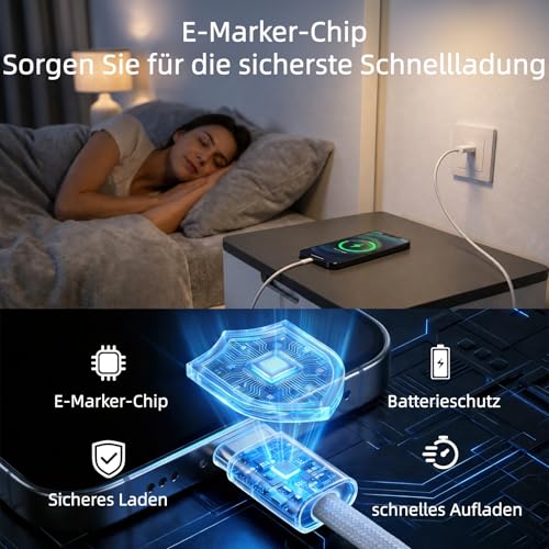 USB C auf USB C Kabel 2 Stück 1M+2M für IPhone15 16 17 Ladekabel TYPE C – Ansicht 3
