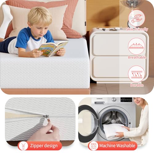 Image of FDW 10 Inch Twin Mattress, Medium Firm Base Foam, Breathable & Comfortable with Removable Washable Zipper Cover, Bed in a Box, CertiPUR-US Certified, White