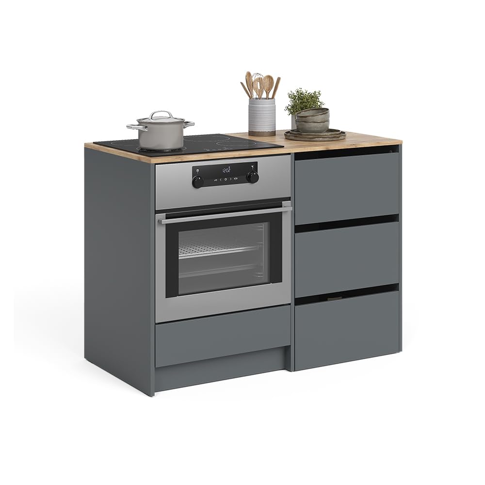 Vicco Mobile per forno Viktor, Antracite/Rovere dorato, 116.8 cm con 4 pratici cassetti
