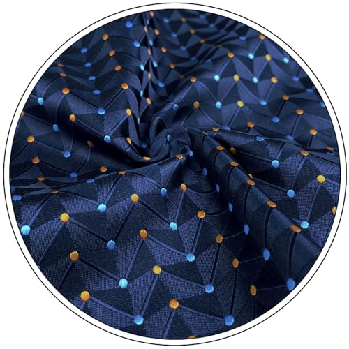 Conjunto de Gravatas Masculinas Azul Marinho com Bolas Laranja para Terno Masculino com Bolso Quadra