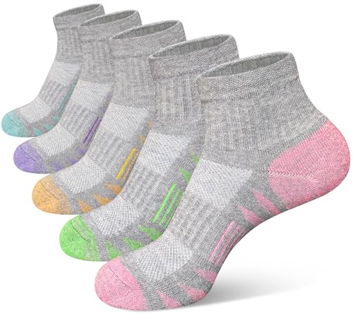 Heyoboy Womens Ankle Anti-blister Thick Cushioned Cotton Wicking Hiking Athletic Running Socks 5 Pairs