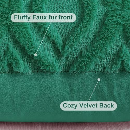 Image of decorUhome Fall Throw Pillow Covers 24x24 Inch Set of 2, Soft Plush Faux Wool Green Solid Couch Pillow Covers, Accent Euro Sham Farmhouse Neutral Square Pillow Cases for Sofa Bed Living Room