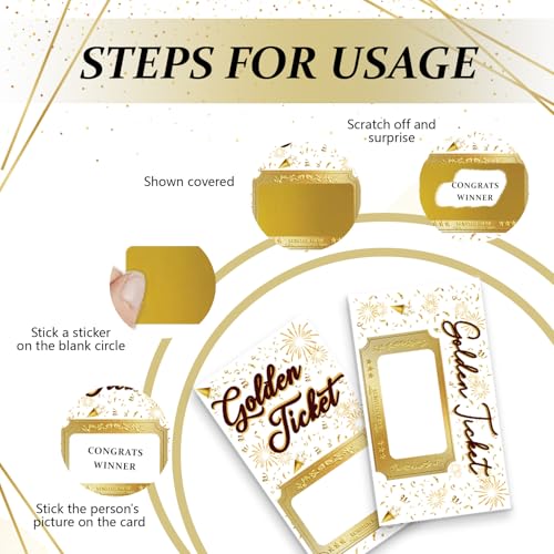 Image of PLIGREAT 120 Pcs Gold Ticket Scratch Off Cards with Stickers, Ribbons DIY Make Your Own Scratch Off Tickets DIY Coupon Cards for Small Business, Bridal Shower Activity, Party Supply (2 Styles)