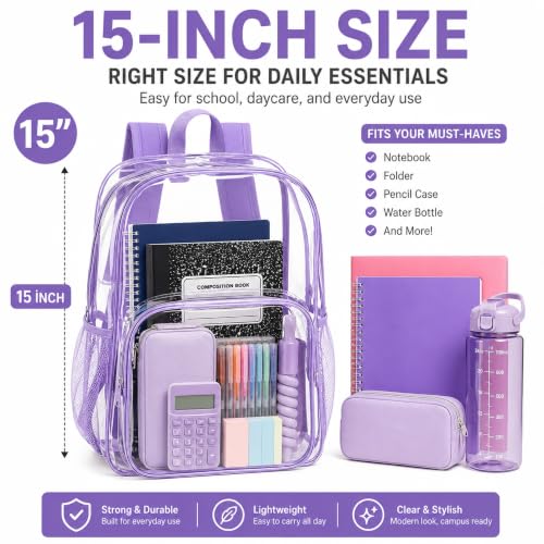 Image of Amylove 48 Pcs Clear Backpack bulk for Stadium Events Heavy Duty PVC Transparent Bookbag for College Workplace Security (15 Inches,6 Colors)