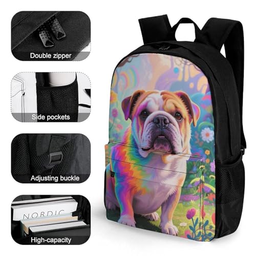 Supdreamc Men Women Lightweight Colorful Bulldog Flower Art Backpack Large Capacity Carry On Bag With Padded Straps for Sports Work Walking Cycling3