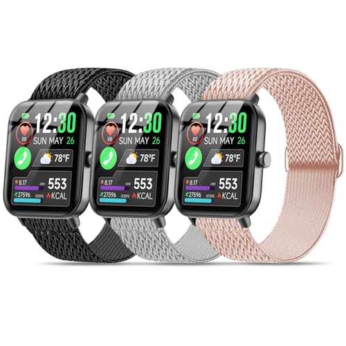 Kollody Nylon Bands Compatible with GloryFit T80/T70/T60/T50/P99/P98 Smartwatch 3 Pack 22mm Soft Elastic Breathable Stretchy Sport Replacement Wristband Quick Release Strap accessory Women Men