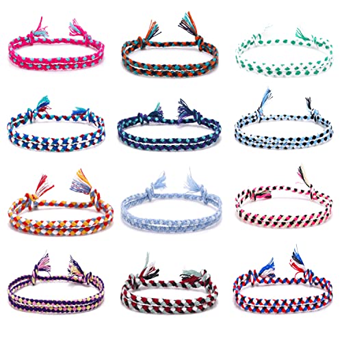 Carykon 12 pulseras de la amistad tejidas a mano de algodón y lino pulsera ajustable tamaño 6-11 pulgadas unisex, Sin gemas Cover