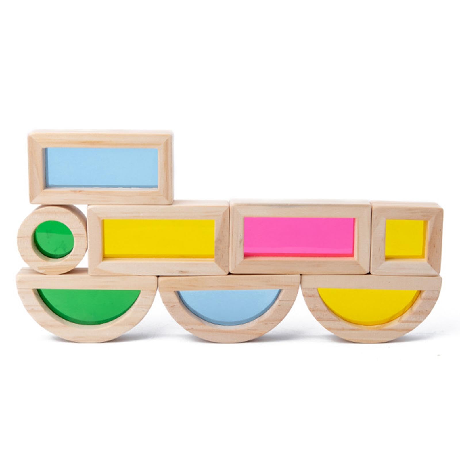 Bloques de Construcción Educativos de 24 Piezas, de Madera Y Acrílico, Formas Apilables, Colores, Juguetes de Aprendizaje Temprano para Niños