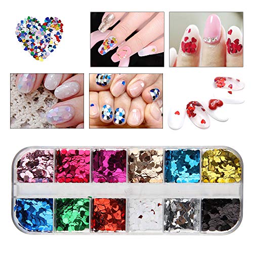 Nagel Pailletten, 3 Box / 36 Glitter Herzform, Sterne, Mond Holographic Glitter Nail Art Pailletten, Nail Art Flocke für… – Bild 4