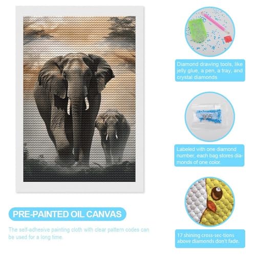 Kit de peinture diamant éléphant ELUZZIZUT strass ronds