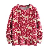 riou Sudaderas Mujer Navidad Tallas Grandes Rojo Negro Sudaderas Navideñas Xmas Sweatshirt Informales Manga Larga Chica Elegante Caliente Sueter Tops para Año Nuevo/Diario Usar