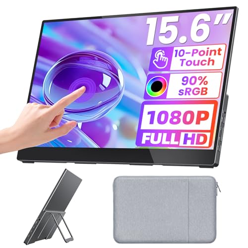 Upperizon Portable Monitor 15.6 inch FHD 90% sRGB 60Hz HDR HDMI USB-C Travel Monitor for Laptop MacBook PC Surface PS5 Xbox, External Display with Kickstand & Speakers, VESA Compatible