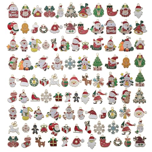 WOCRAFT 100pcs Assorted Enamel Christmas Bracelet Charms for Jewelry Making DIY Necklace Bracelet Keychain Crafting Charms Kit Crafts (SN936)