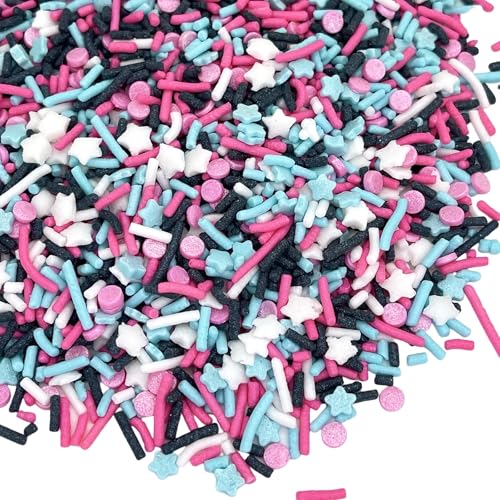 Image of Manvscakes, pink sprinkles, valentines, cake sprinkles, gluten free, cookies, chocolate, fondant, princess topping, ice cream, edible, dessert decoration (Black Pink Blue)