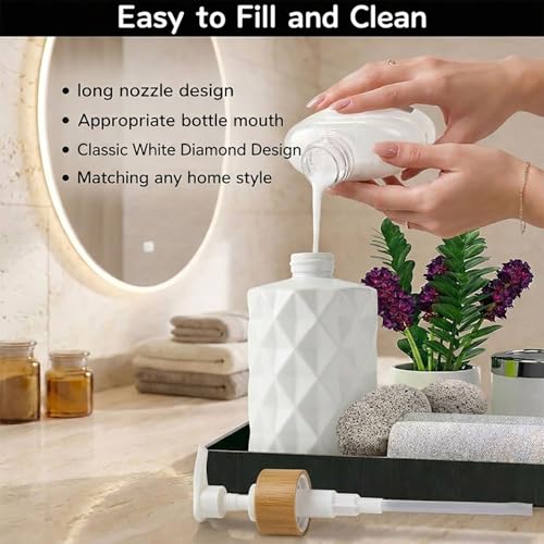 Image of Luxe Home International Faceted Pattern Glass Soap Dispenser for Bathroom and Kitchen Sink Leak Proof Liquid Hand Wash Round Bottle Lightweight Matte Finish (17.5x7.5 cm White) Pack of 1
