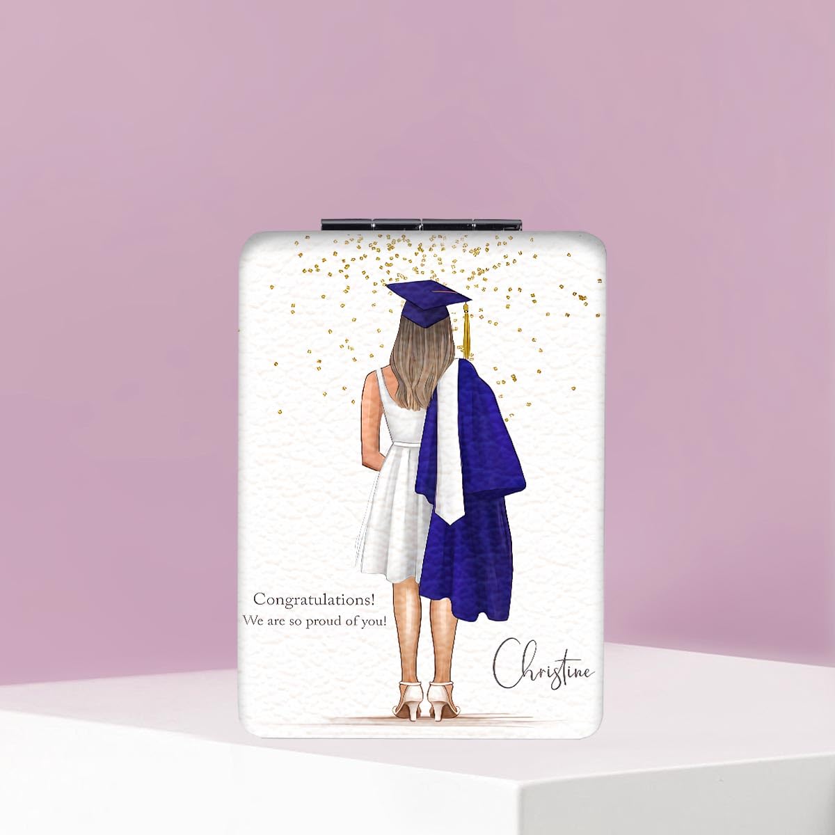Portable Makeup Mirror, Mini Folding Rectangular Handheld Mirror Double Sided Magnifying Mirror, Campus Style Graduation Season Design, Lightweight and Compact for Travel and Various Occasions — view 5