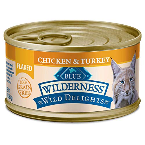 Image of Blue Buffalo Wilderness Wild Delights High Protein Grain Free, Natural Adult Flaked Wet Cat Food, Chicken & Turkey 3-oz cans (Pack of 24)