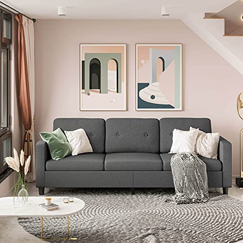 VIAGDO 3 Seater Couch 75.59" 3 Seater Sofa for Living Room Bedroom Small Space Modern Sofa Linen Fabric Sofa for Apartment Dorm Solid Wood Frame and Legs Easy Assembly