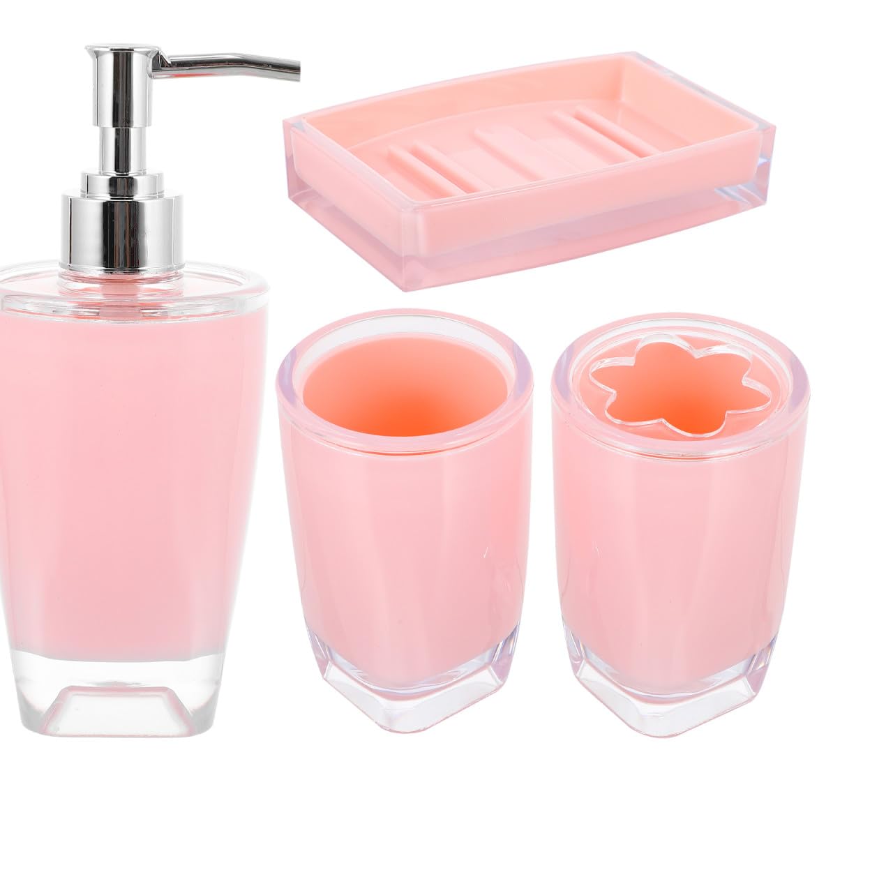 Set Accessori da Bagno Rosa 4 Pezzi in Ps Elegante e Funzionale per Mantenere Ordinato Bagno come Regalo la Casa