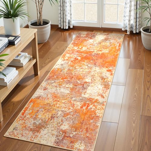 Lahome Modern Abstract Runner Rug - 2x6 Hallway Runner Rugs Long Bathroom Runner Washable Carpet Runner, Contemporary Soft Non Skid Indoor Floor Runners for Kitchen Laundry Room, Yellow/Gold