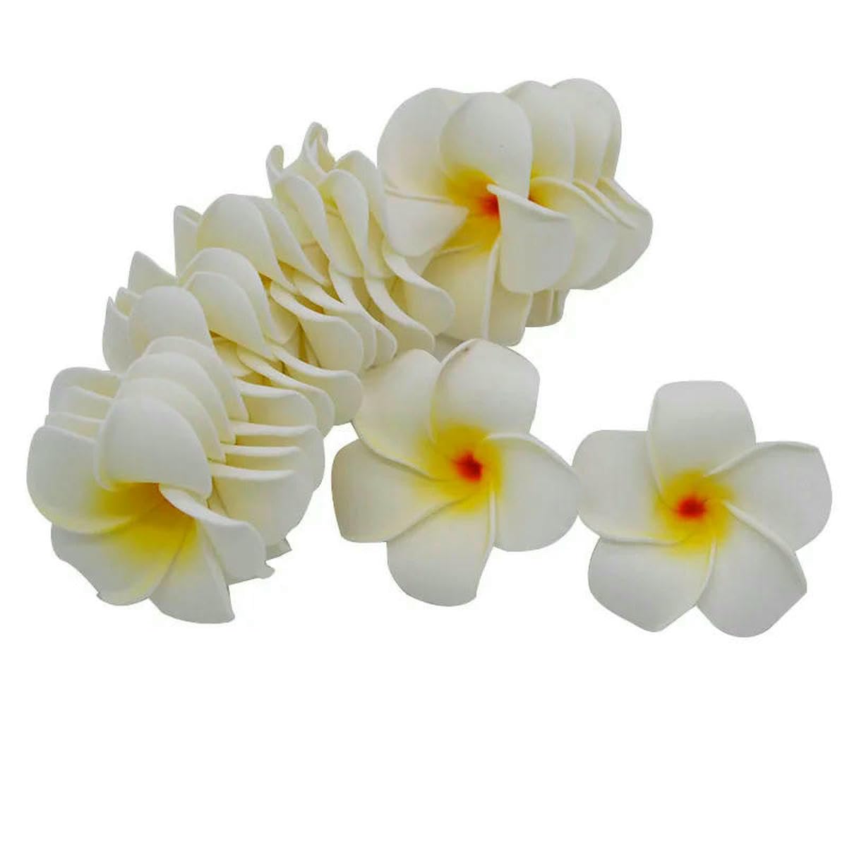 AYHTUD 30Pcs 5-9cm Artificial Plumeria Hawaiian Foam Frangipani Flower Wreath Headdress Wedding Party Decoration Fake Flower-H02-6cm