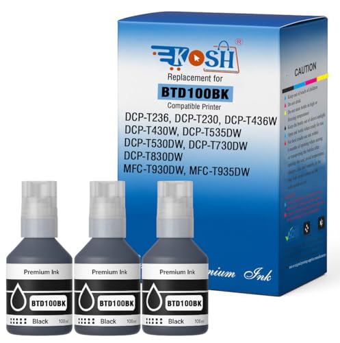 Image of KOSH BTD100 Refill Ink Compatible with Brother DCP-T236,DCP-T230, DCP-T436W, DCP-T430W, DCP-T535DW, DCP-T530DW, DCP-T730DW, DCP-T830DW, MFC-T930DW Printers