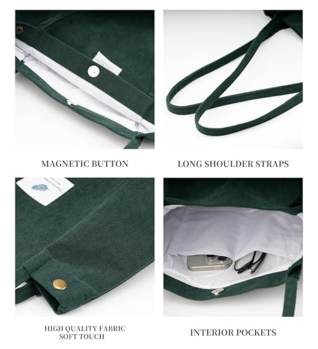 Image of TOPASION Cute Corduroy Tote Bag Canvas Shoulder Handbags for Women Travel Shopping