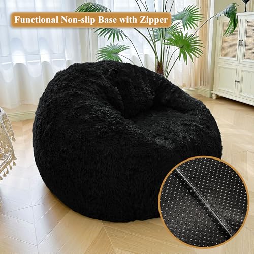 XeGe 5FT Giant Fluffy Bean Bag Chair Cover(No Filler), Ultra Soft Faux Fur Stuffed Animal Storage Bean Bag, Plush Shaggy XL Large Beanbag for Living Room Bedroom Home Decor, Black - Image 3