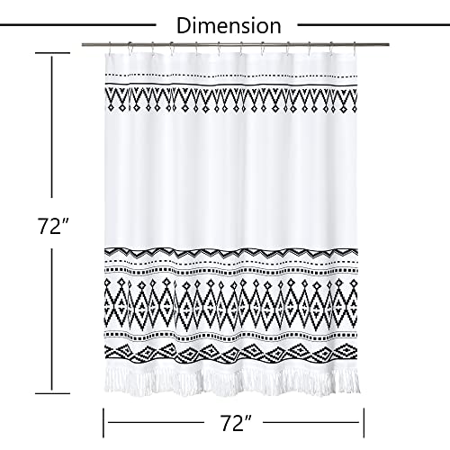 Dosly Idées Tassel Shower Curtain, Black And White,Boho Tribal Cross Striped Bathroom Curtain Set With Hooks,72 X 72 In #TOP5